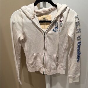 Hollister White Graphic Zip Up Embroidered Hoodie Women's Size S